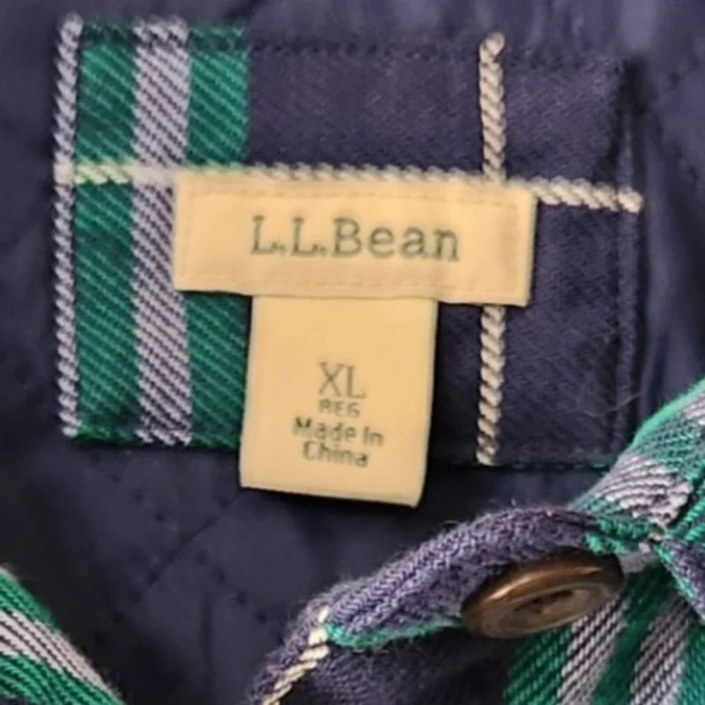 L.L. Bean Lined Flannel plaid Blue & Green Womens‎ XL
